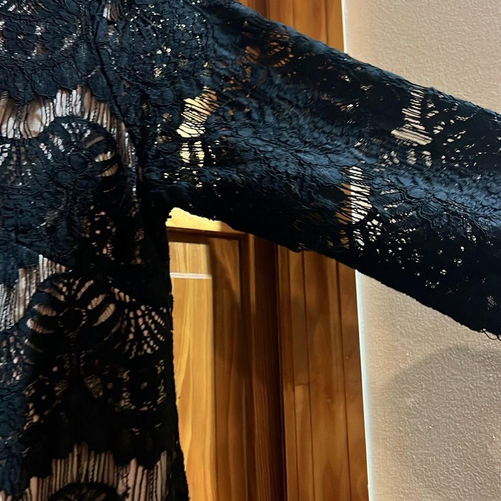 JESSICA HOWARD Black Lace Shift Dress Scoop Neck Long Sleeve Lined Cotton Zip Up - Picture 5 of 5